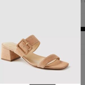 Ann Taylor Suede Buckle Two Strap Sandal Natural Size 7